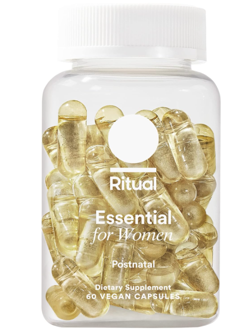 Suplemento multivitamínico pós-natal para mulheres da marca Ritual, com Ômega-3, Colina e nutrientes essenciais para recuperação pós-parto e amamentação.